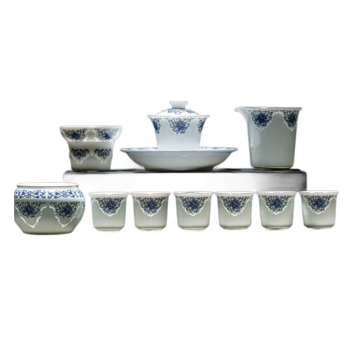 Blue-and-White Linglong Porcelain Gongfu Tea Set | 6-Person Gift Box Service