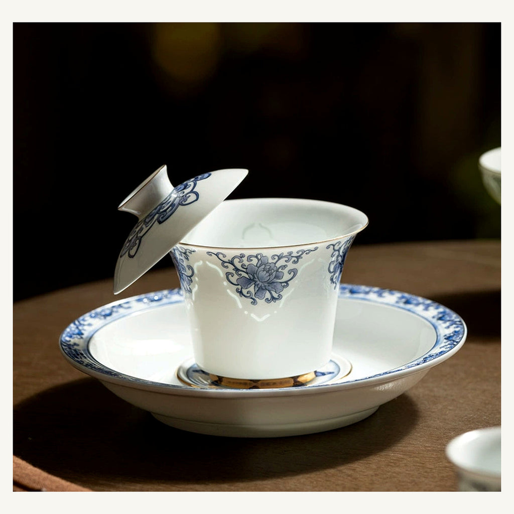 Blue-and-White Linglong Porcelain Gongfu Tea Set | 6-Person Gift Box Service