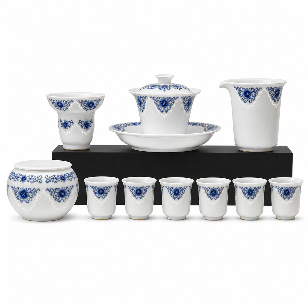 Accurate white studio main image for Linglong porcelain gaiwan tea set