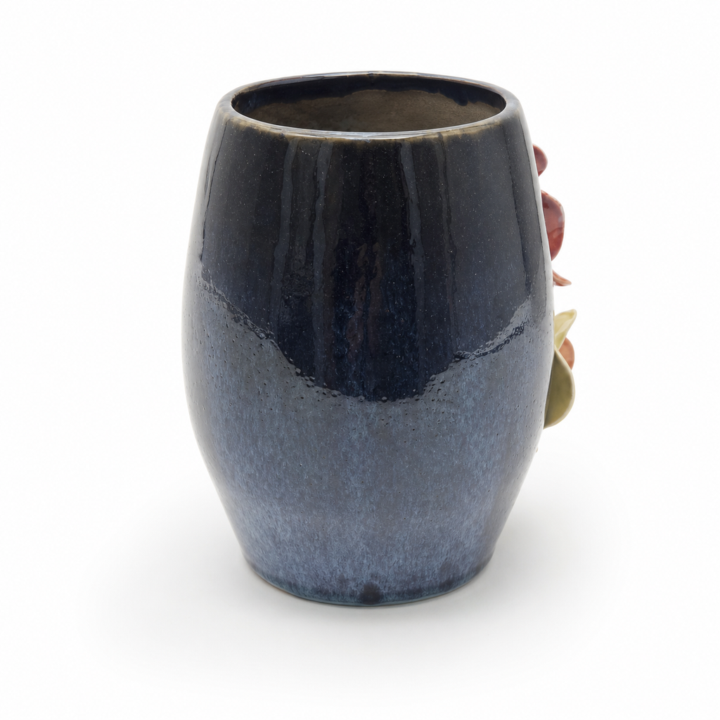Night Garden ceramic vessel, rear white studio view