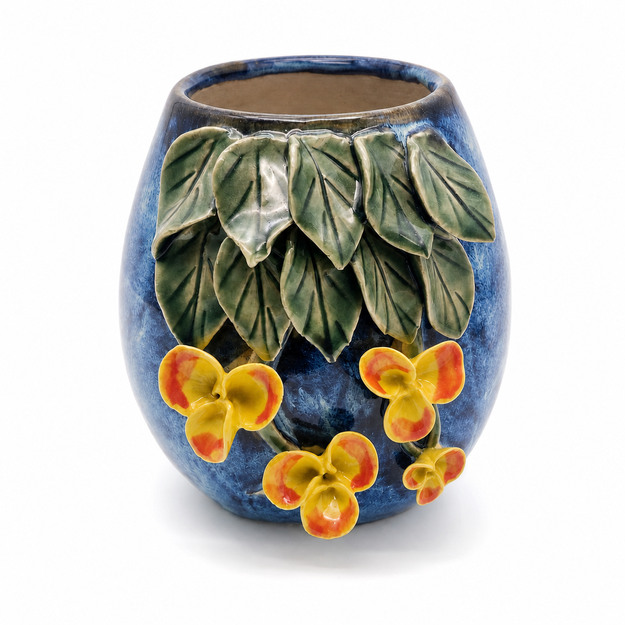 Verdurous Flora ceramic vessel, front white studio view