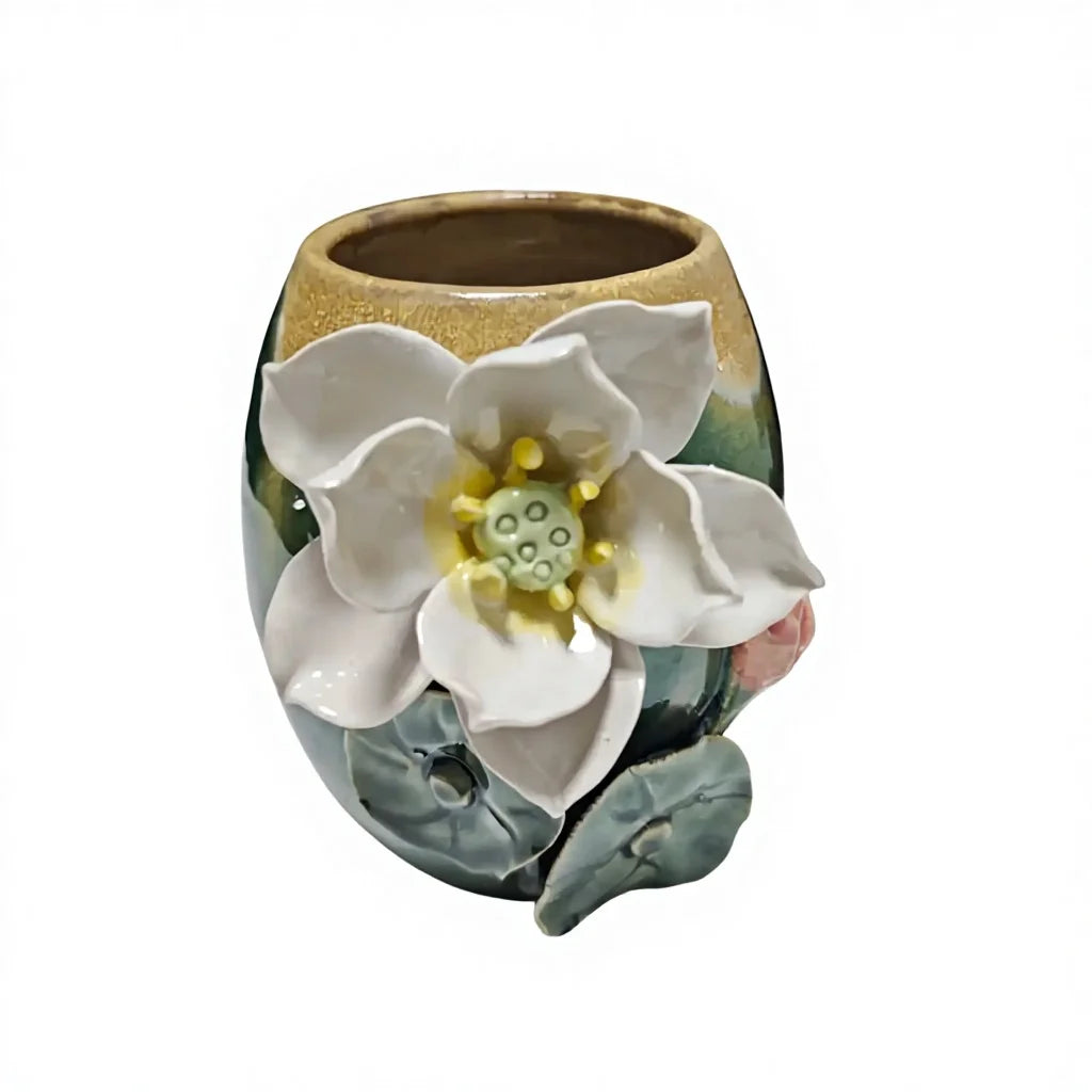 Honey-Glazed Floral Relief Art | Handcrafted White Blossom Centerpiece