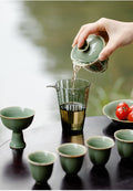 Luxury Handcrafted Celadon Gaiwan Tea Set | Literati Style Kung Fu Tea Ware, Premium Ceramic Tea Bowl & Teacups Full Set