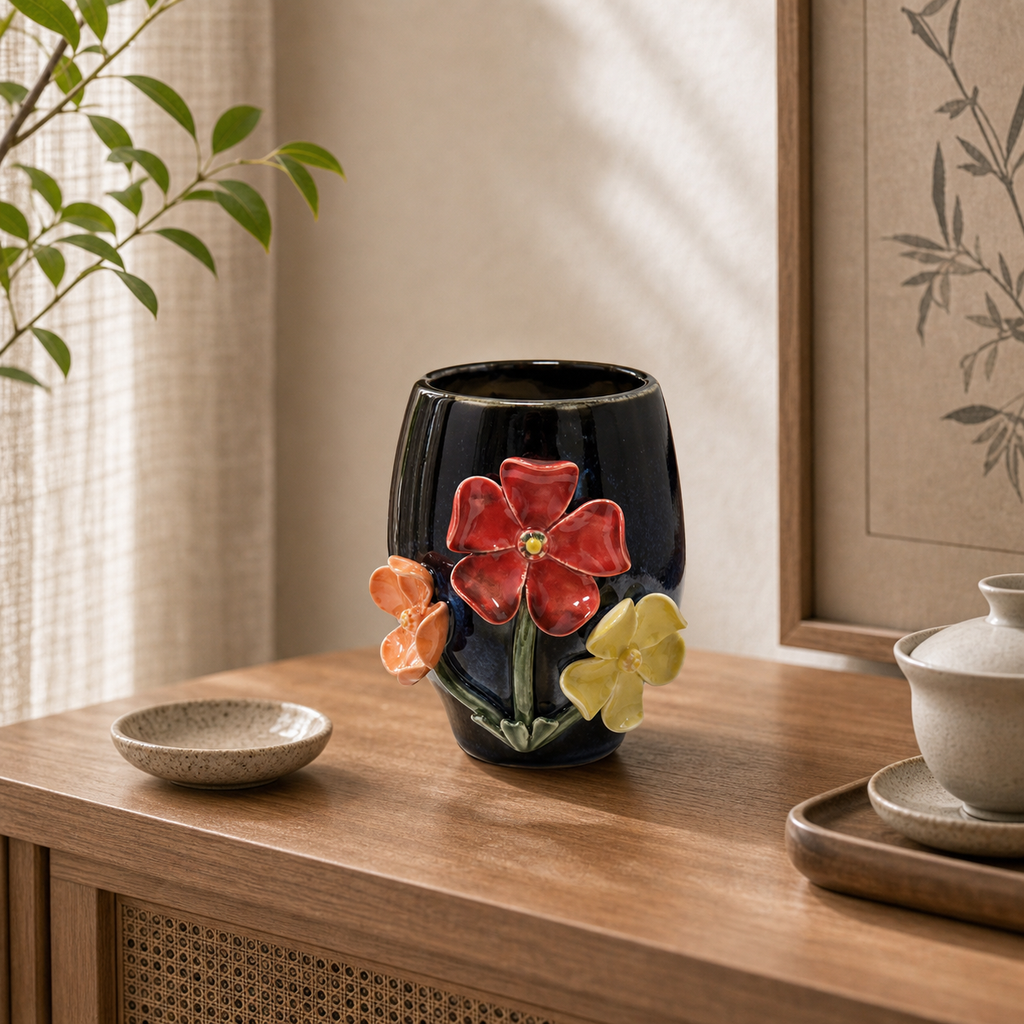 3D Floral ceramic relief decor lifestyle scene 1