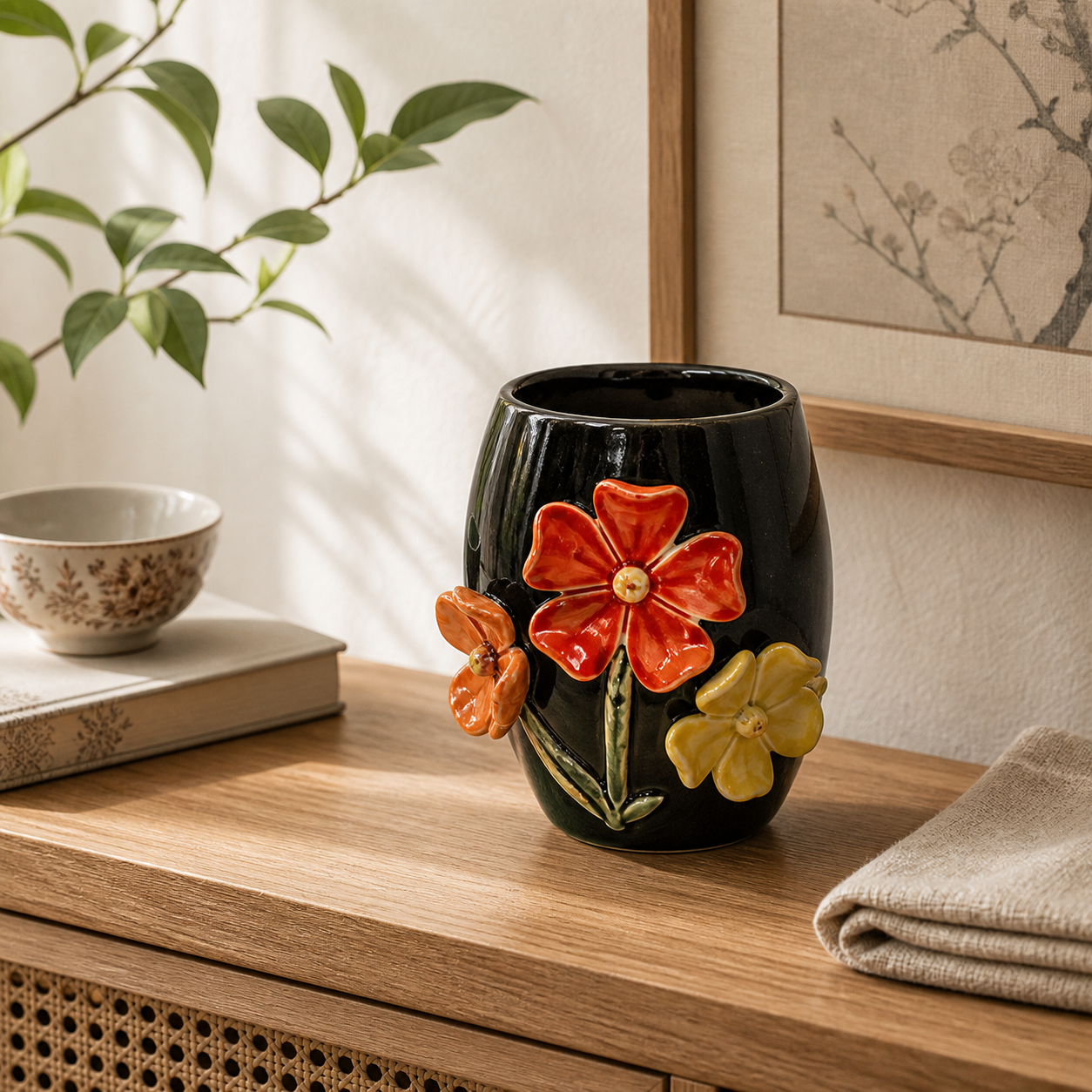 3D Floral ceramic relief decor lifestyle scene 2