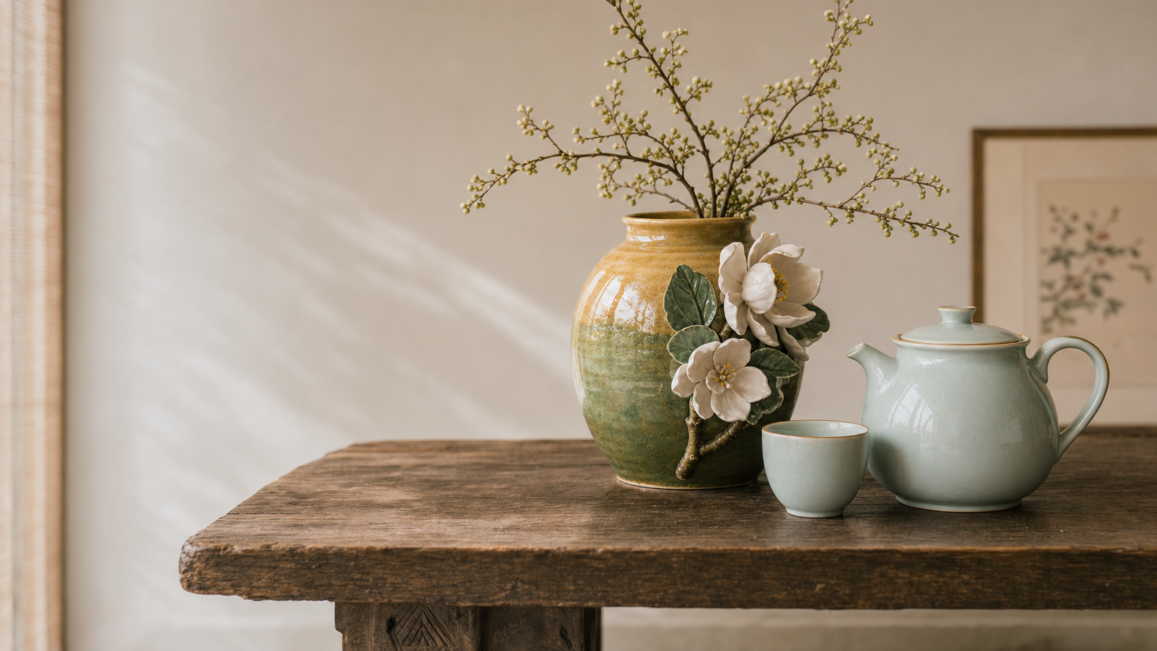 JadeCollective ceramic vase and tea set lifestyle banner