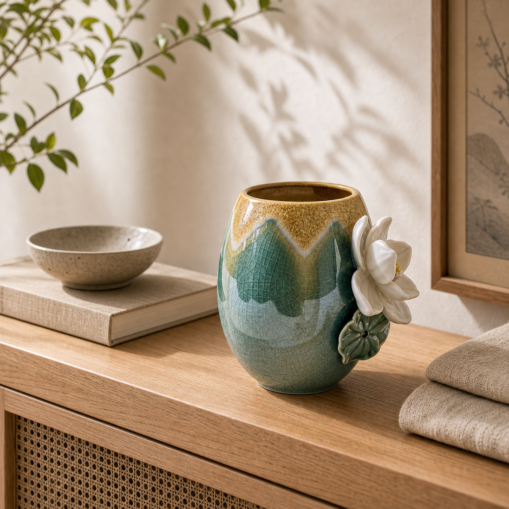 Sacred Lotus ceramic relief decor lifestyle scene 3