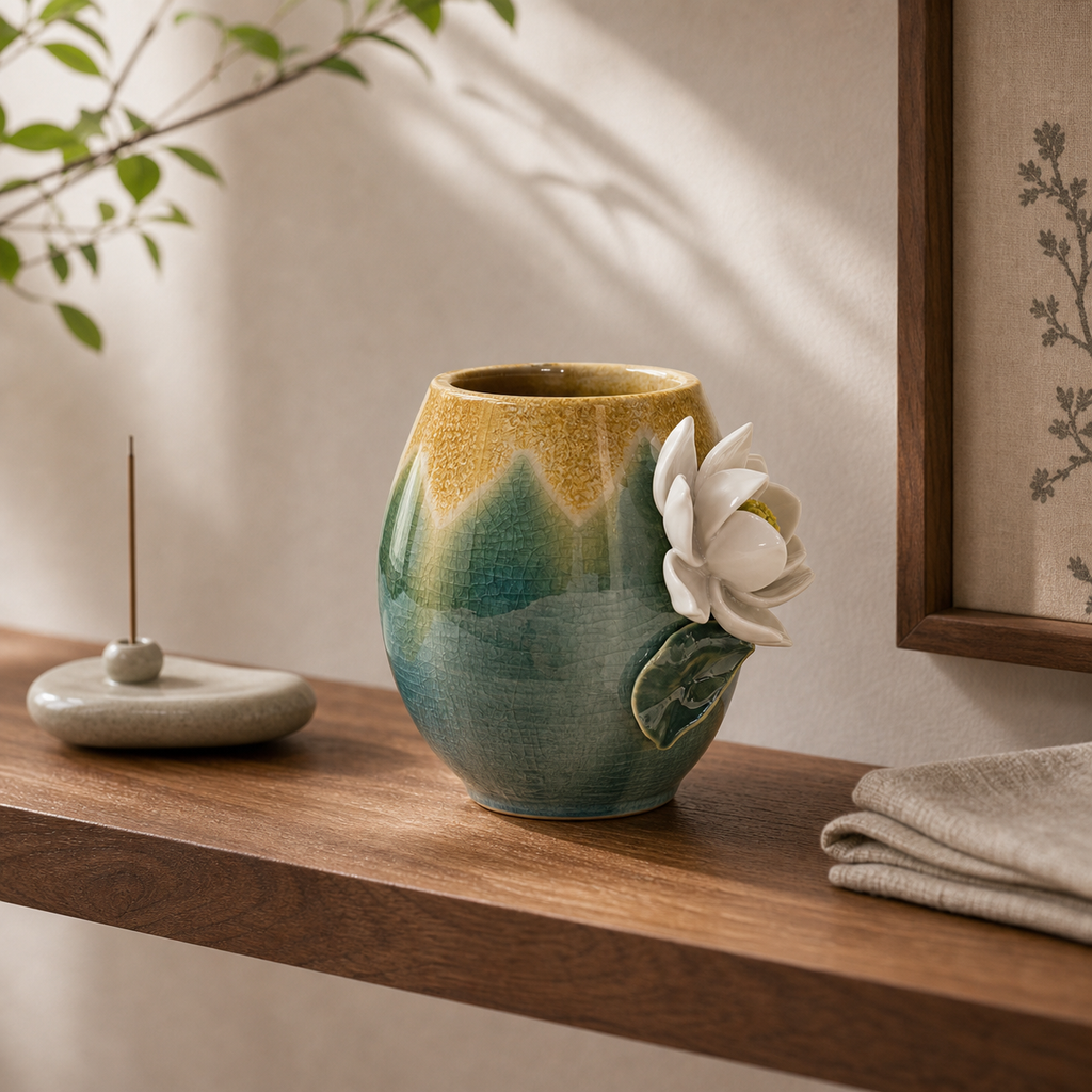 Sacred Lotus ceramic relief decor lifestyle scene 4